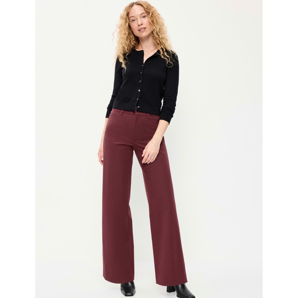 Old Navy Pixie Super Wide-Leg Pants High-Waisted Burgundy Red Size 14 L NWT
